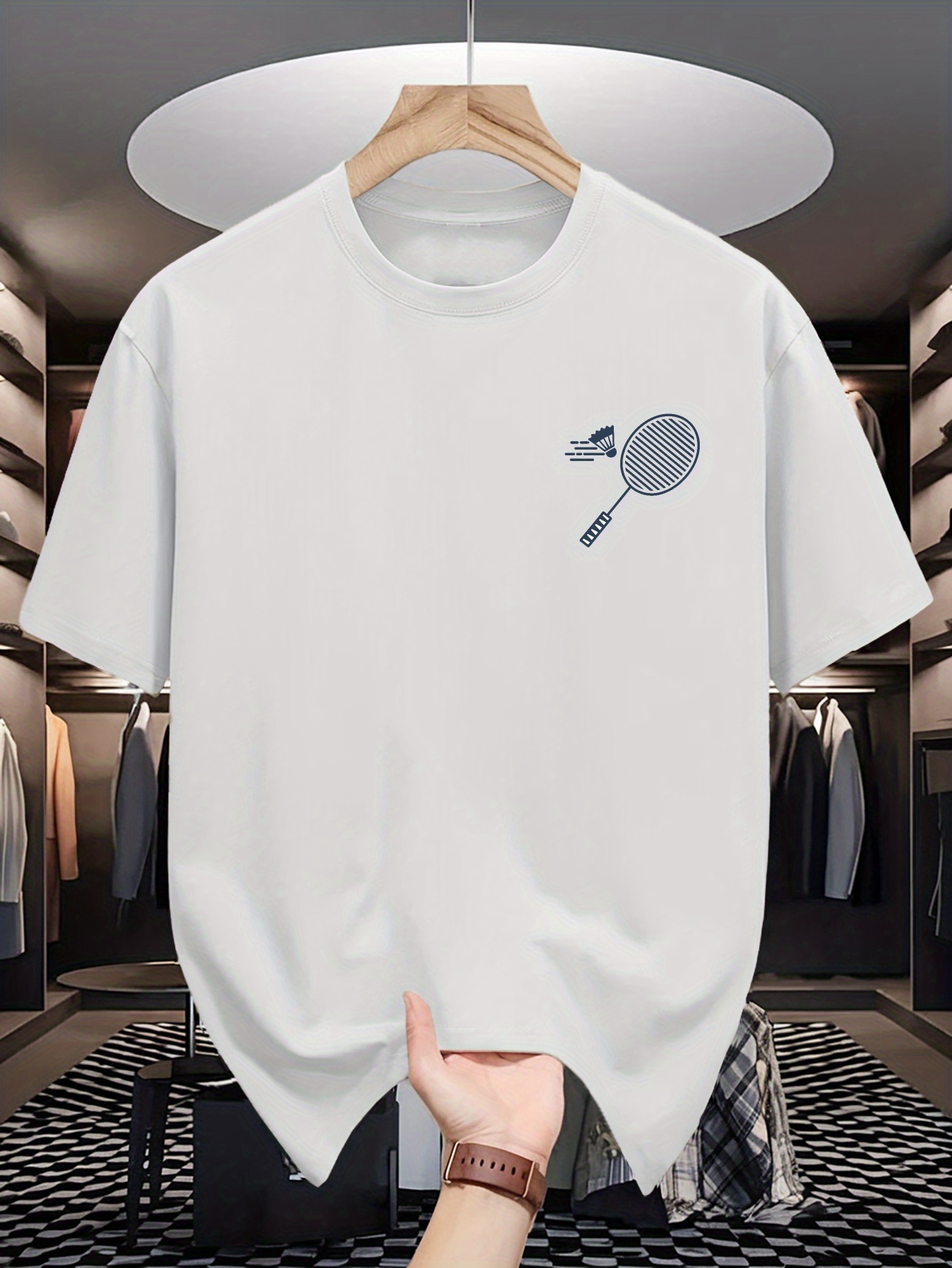 Mens Crew Neck T Shirt Minimal - Badminton Aesthetic 评论和价格